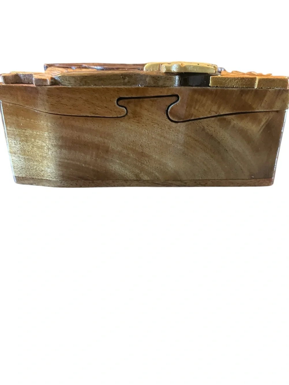 Carved Wooden Manatee Mom and Baby Calf Puzzle Treasure Stash Box Jewelry
